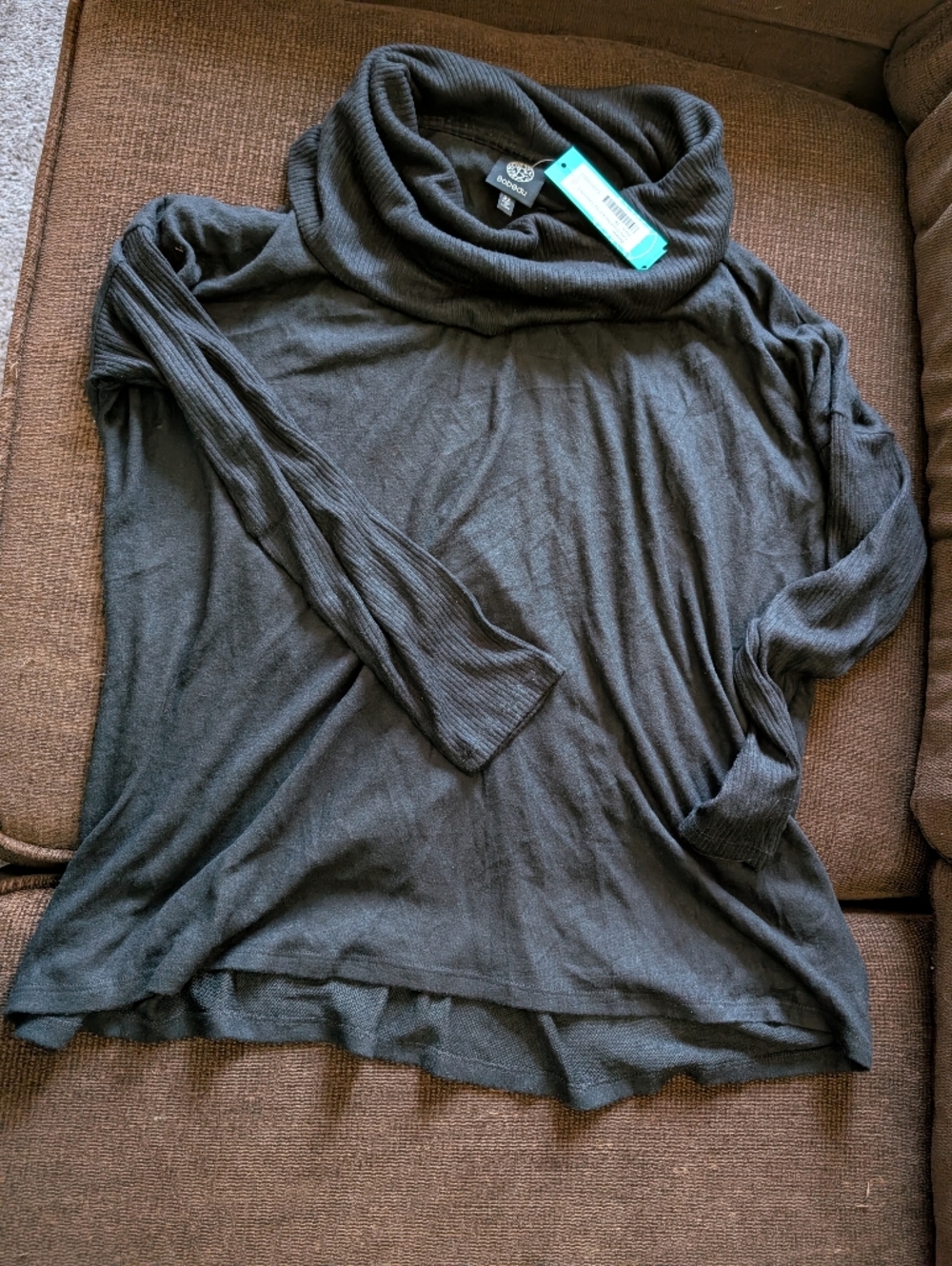 Black Ribbed Cowl Neck Lightweight Sweater